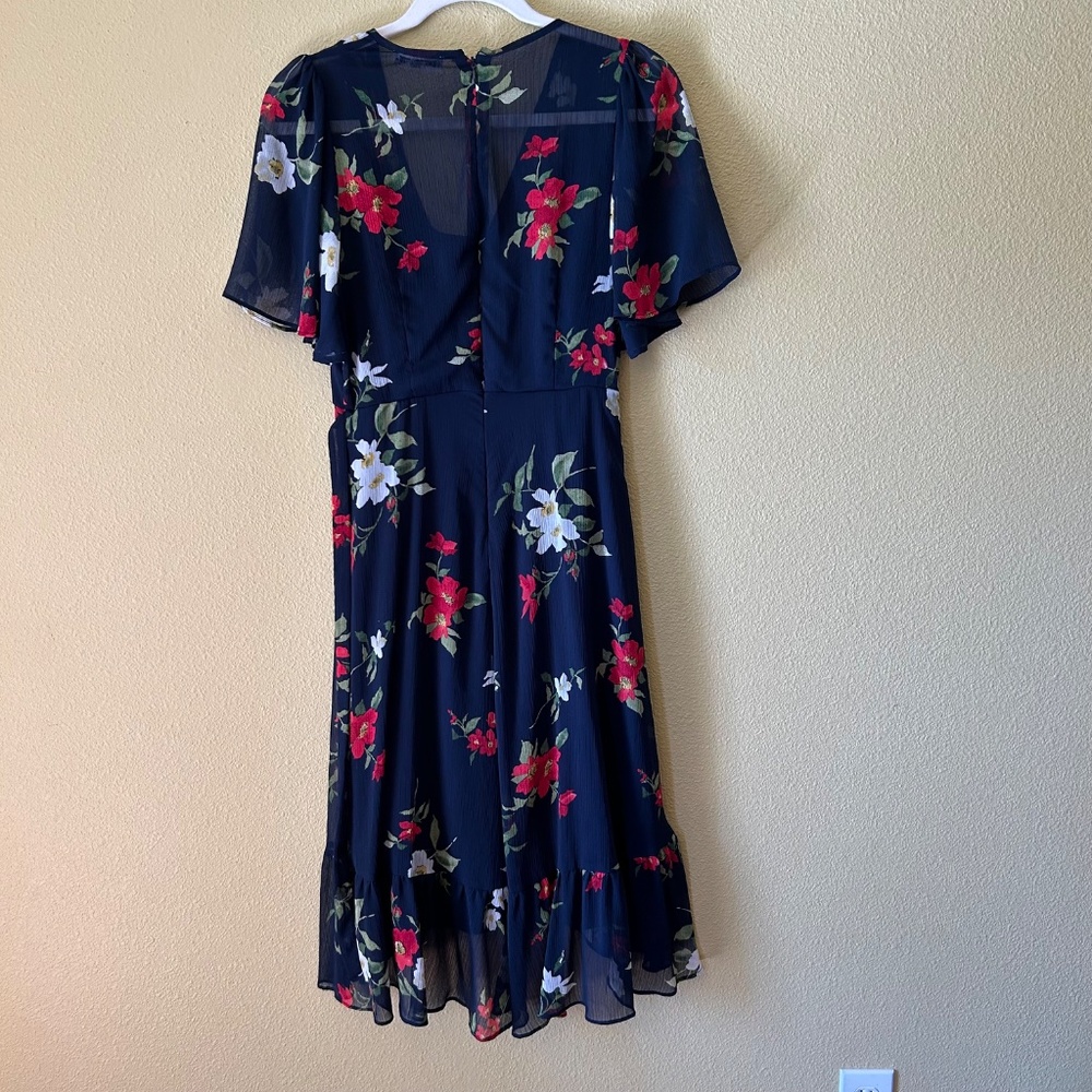 Calvin Klein Flutter Short Sleeve Hi-Lo Red White Blue Floral Party Dress Size 4 - Picture 3 of 10